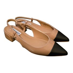 STEVE MADDEN Allure Nude/Black Patent Leather Pointed Toe Sling Shoes - Size 7.5